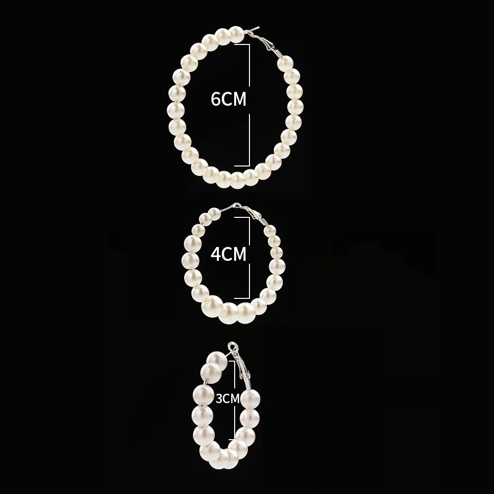 Pearl Earrings Set Small / Big Hoops Statement Pearls Earring Women Oversized Circle Earrings Ear Hoops Ear Rings Party Jewelry