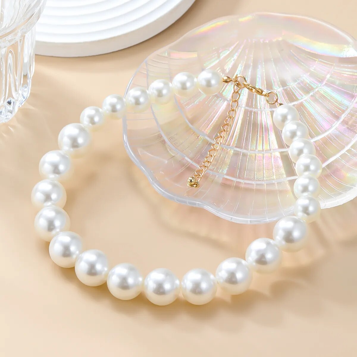 2 Pcs Pearls Choker Necklace with Earrings Set