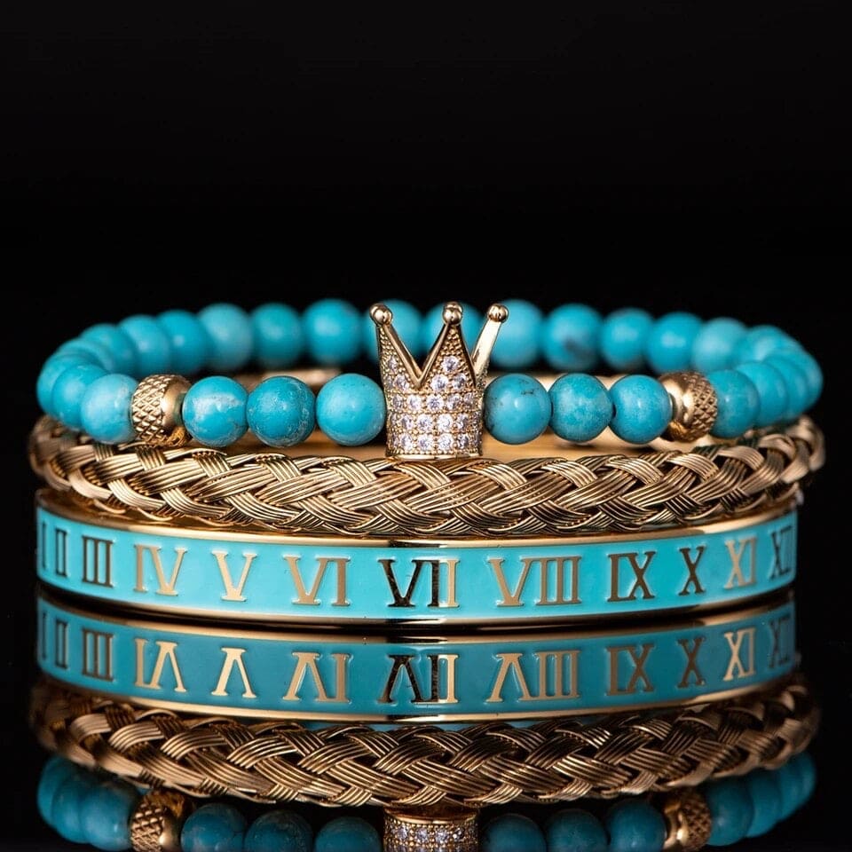 Roman Numeral Crown Bracelet Set