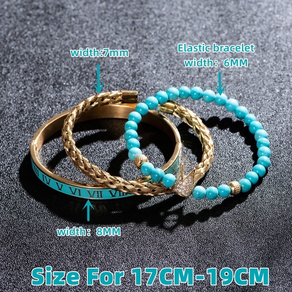 Roman Numeral Crown Bracelet Set