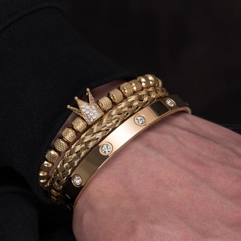 Gold Crown 3 Piece Men's GoldBracelet