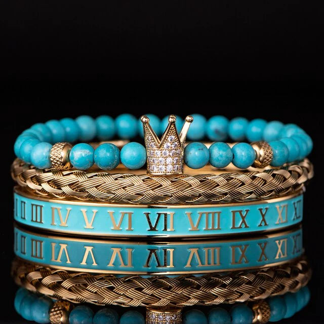 Roman Numeral Crown Bracelet Set