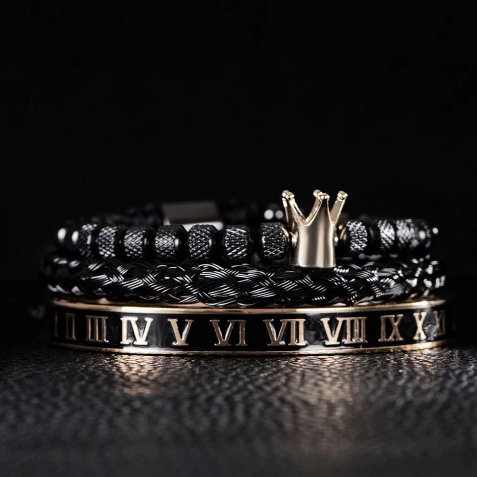Enamel Roman Numeral 3 Piece Men's Bracelet