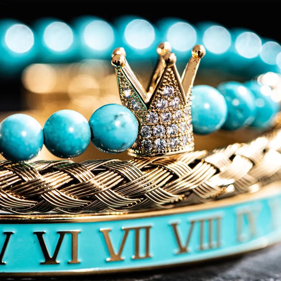 Roman Numeral Crown Bracelet Set