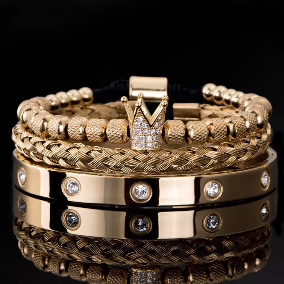 Gold Crown 3 Piece Men's GoldBracelet