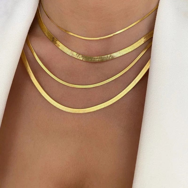 Gold Unisex Herringbone Chains