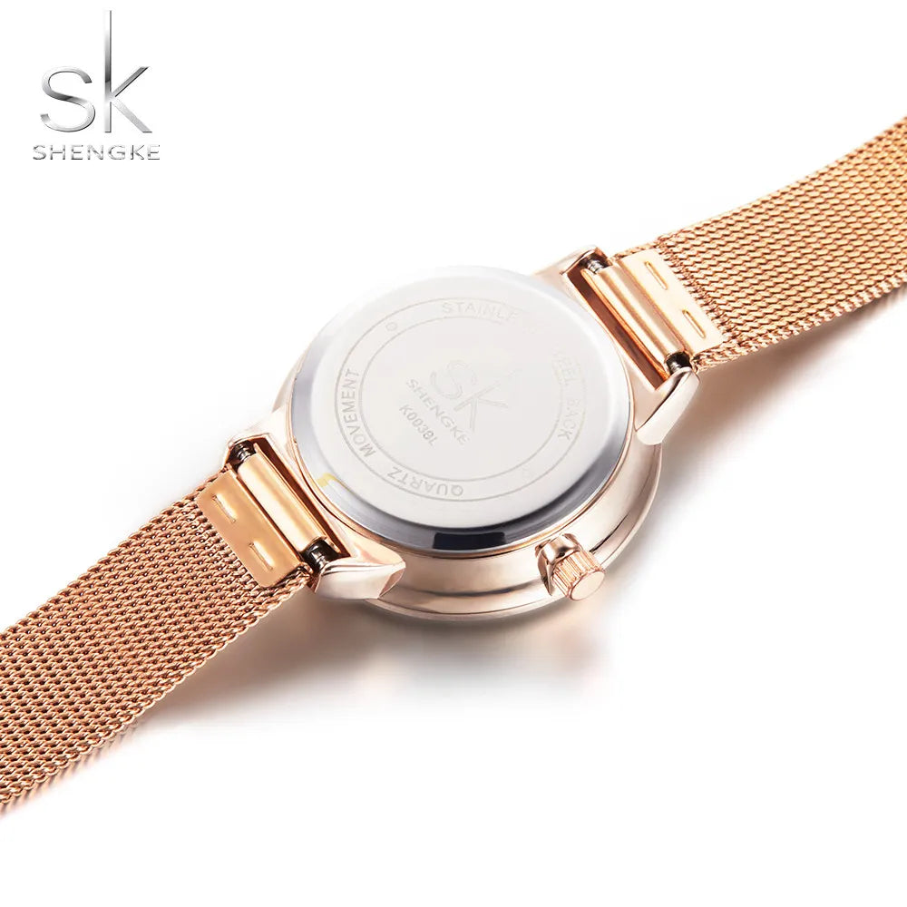 Shengke Fashion Women Watches Stainless Steel Silver Wrist Watches Luxury Ladies Rhinestones Clock Quartz Watch Montre Femme