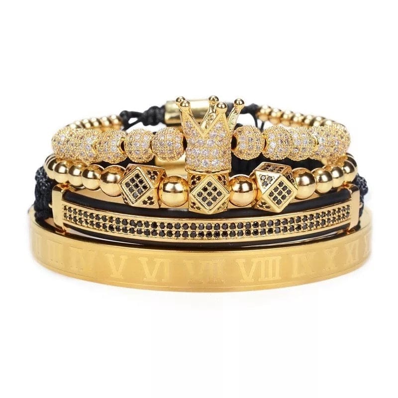 Luxury Royal Crown Gold Men’s 4Piece Bracelet Set