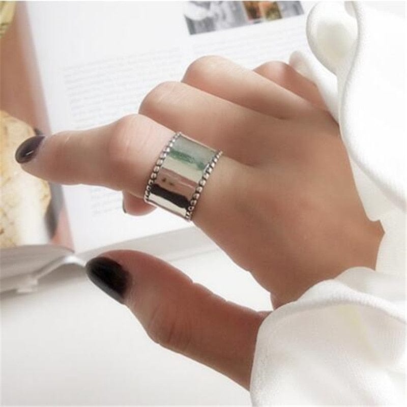 New Korean Style Worn Wide Glossy Silver PlatedWomen's Rings