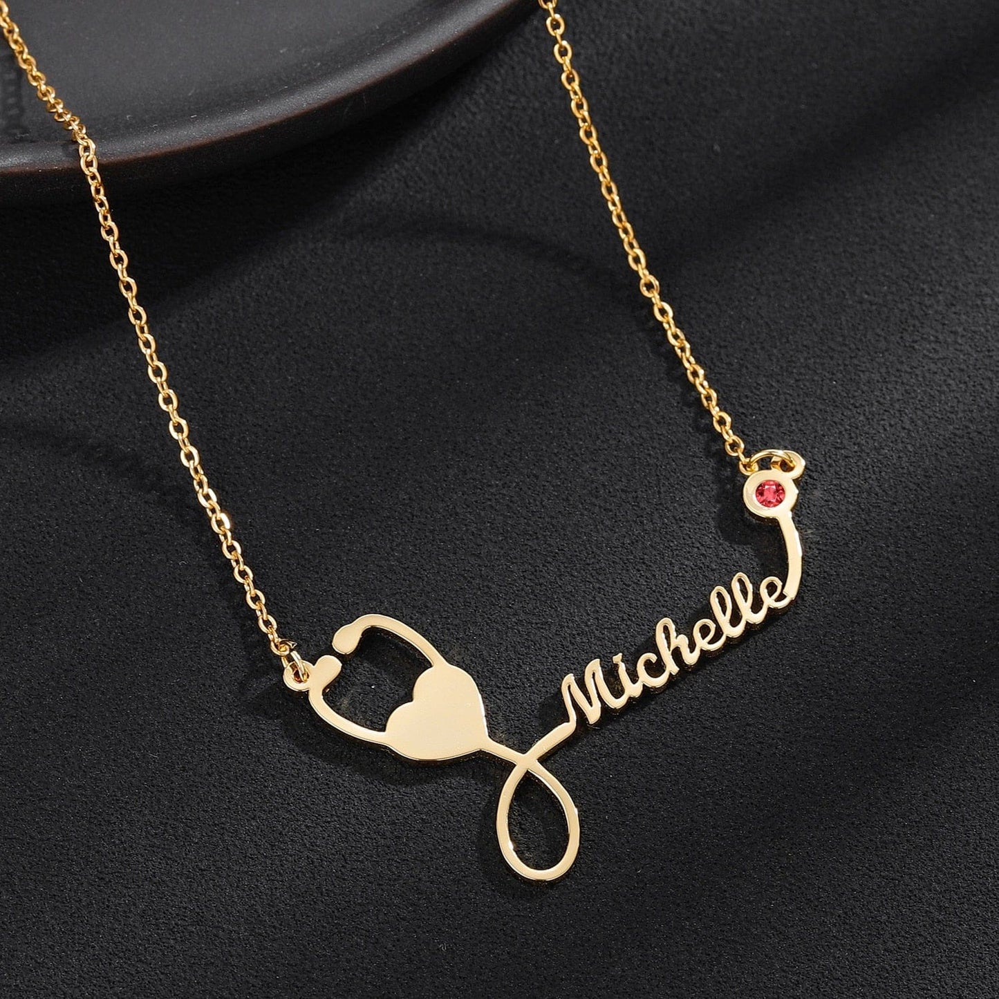Custom Gold Stethoscope Name Necklace