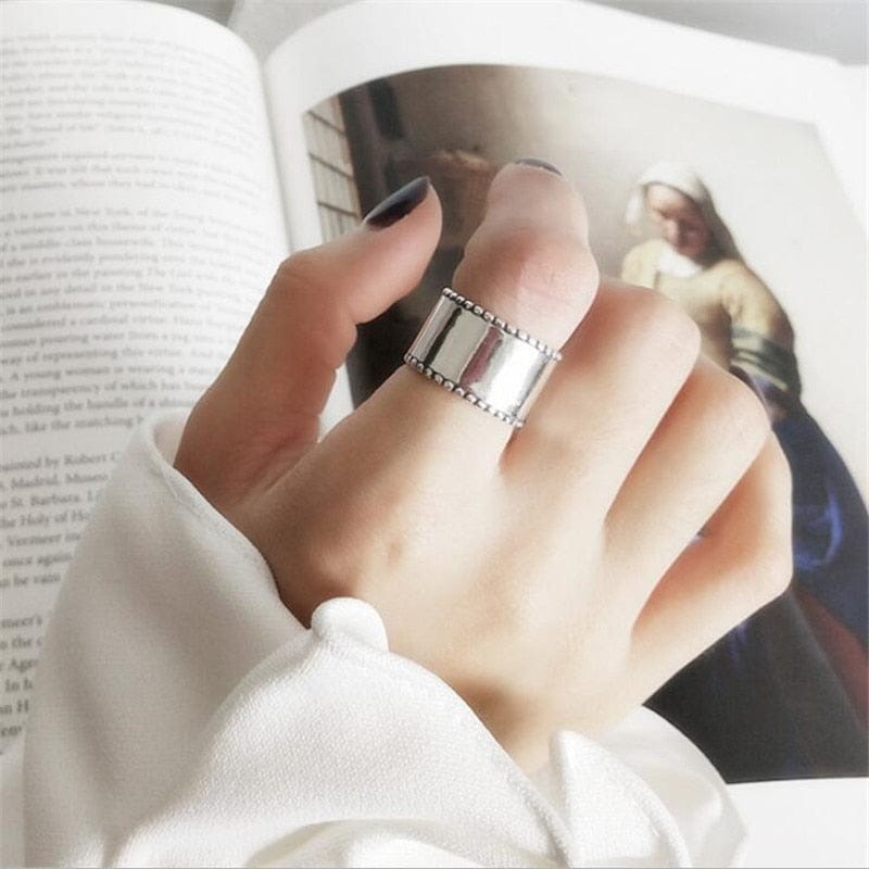 New Korean Style Worn Wide Glossy Silver PlatedWomen's Rings
