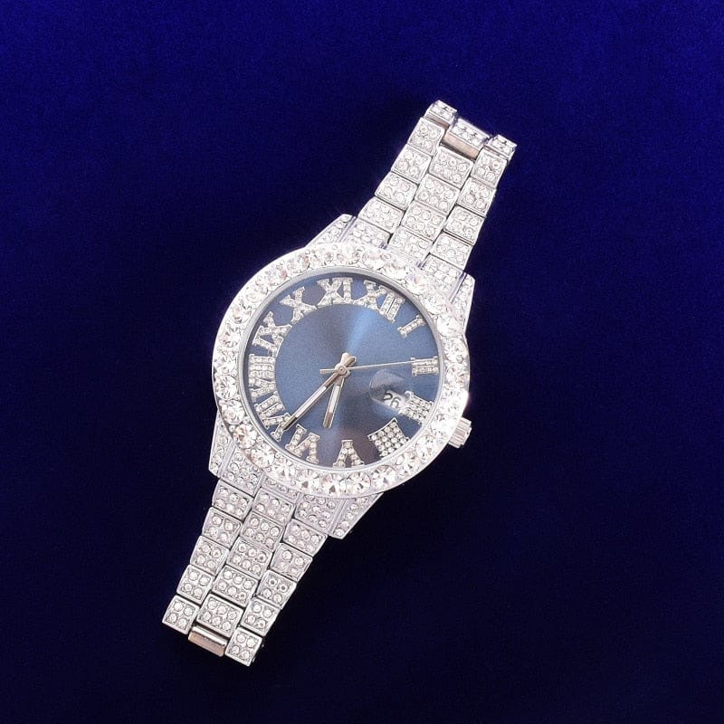 Bubble Letter Red Watch for Men Big Gold Military Quartz Rhinestone Relogio Masculino Hip Hop Jewelry