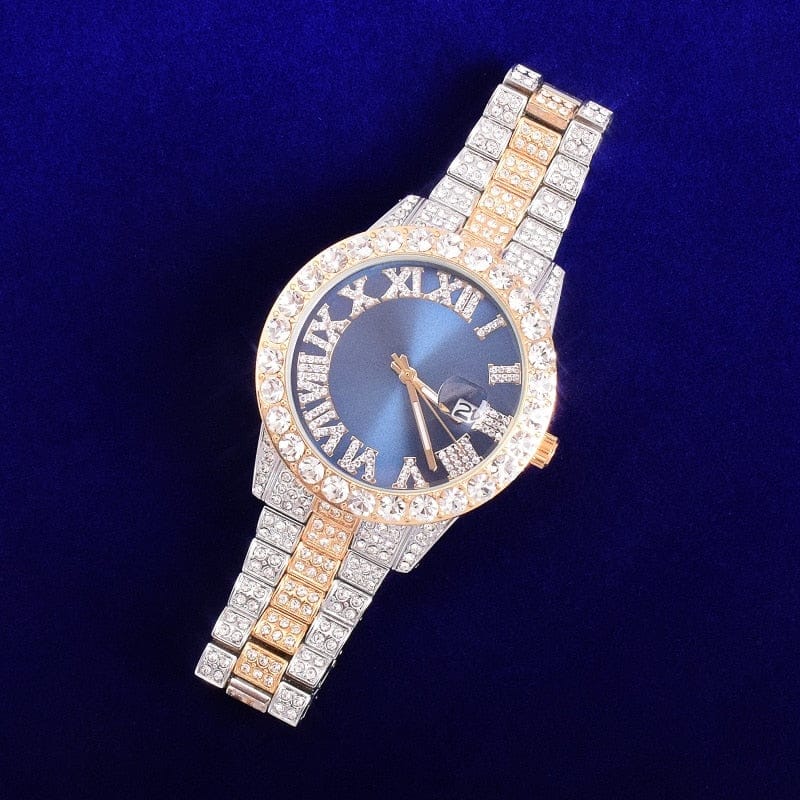 Bubble Letter Red Watch for Men Big Gold Military Quartz Rhinestone Relogio Masculino Hip Hop Jewelry