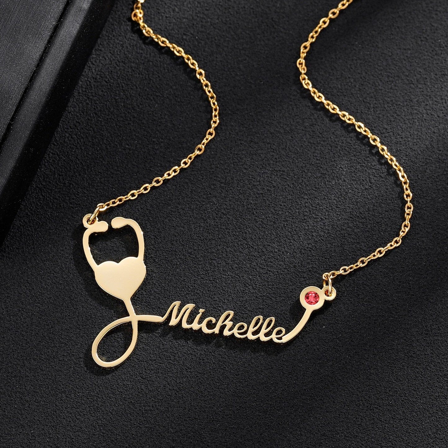 Custom Gold Stethoscope Name Necklace