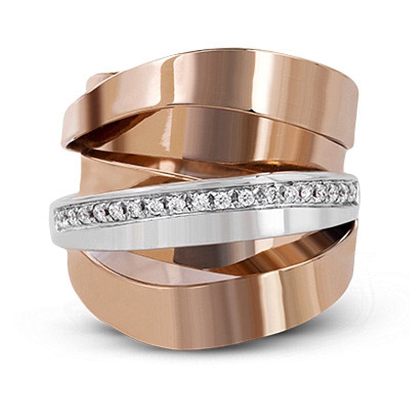 Women Interlaced Paved Zircon Crystal Stones Ring