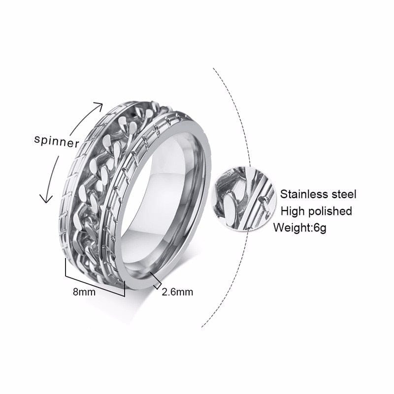 Meditation Silver Men's Spinner Anxiety Ring