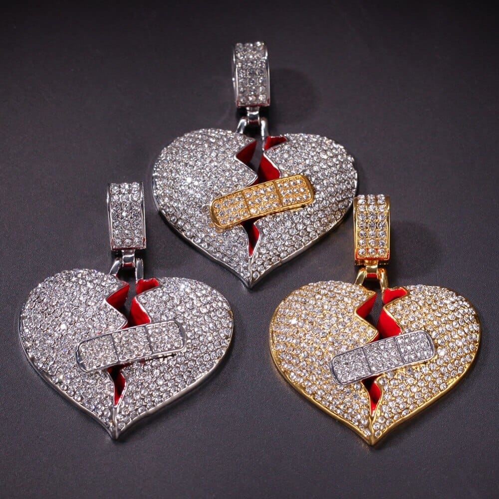 iced out bling Broke heart Unisex Necklaces