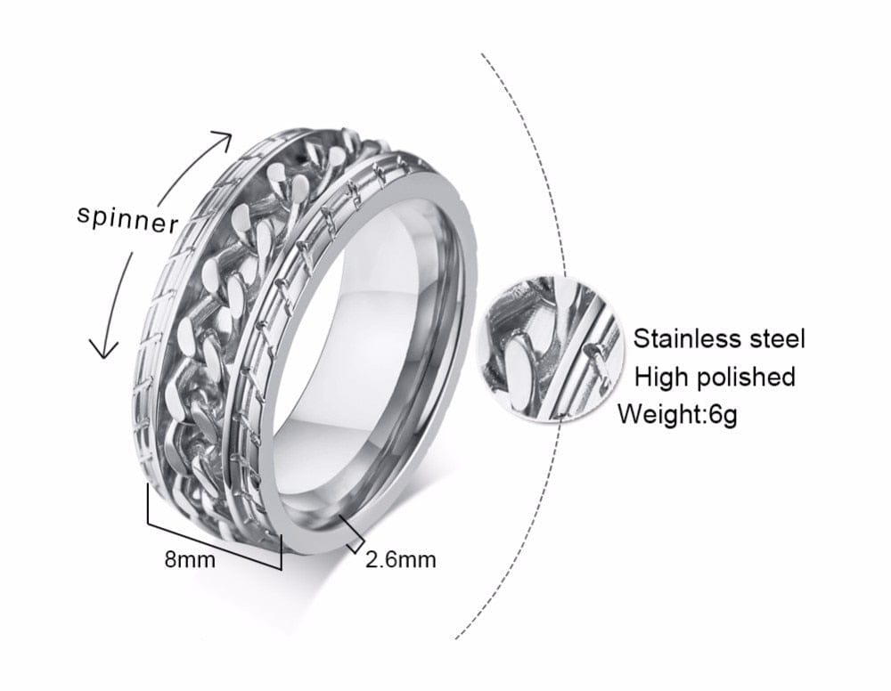 Meditation Silver Men's Spinner Anxiety Ring