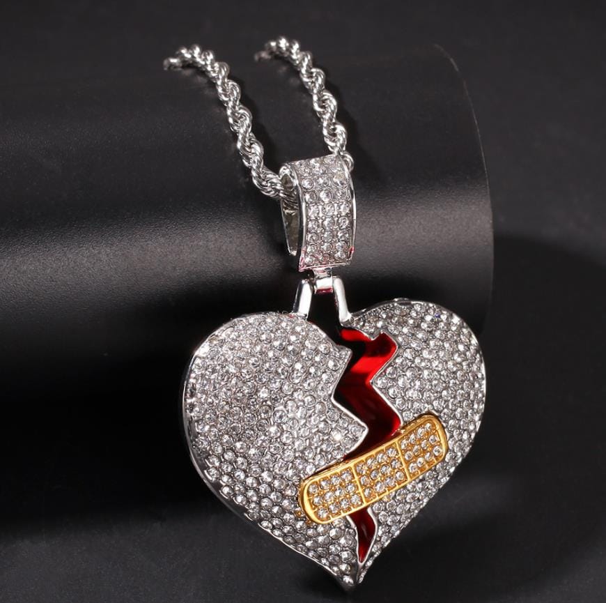 iced out bling Broke heart Unisex Necklaces