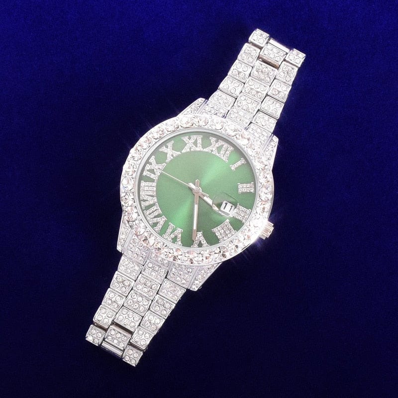 Bubble Letter Red Watch for Men Big Gold Military Quartz Rhinestone Relogio Masculino Hip Hop Jewelry
