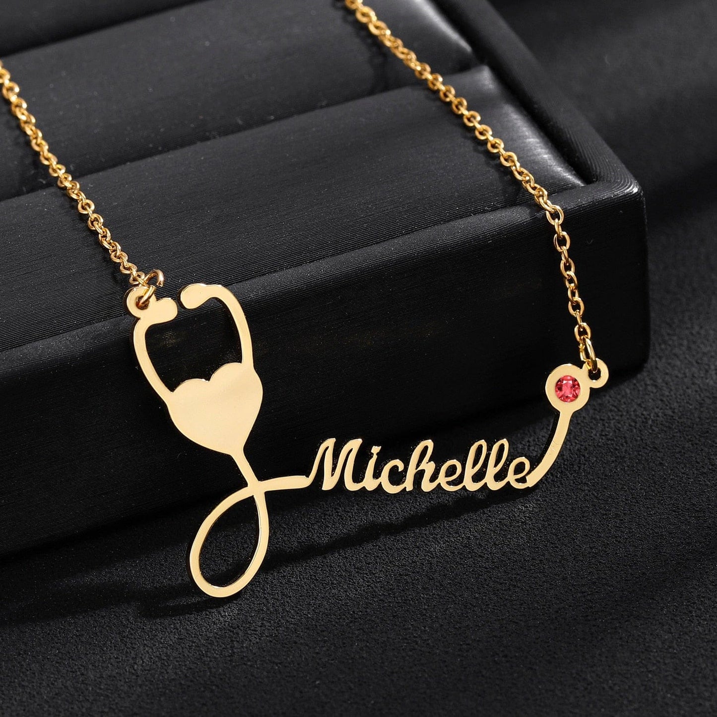 Custom Gold Stethoscope Name Necklace