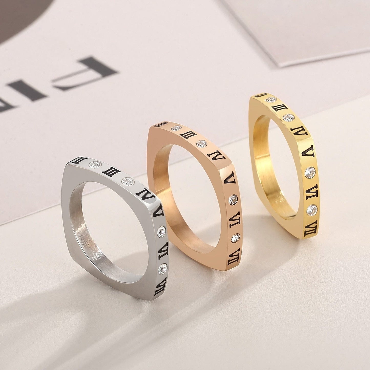 Square Roman Numeral Women's Ring