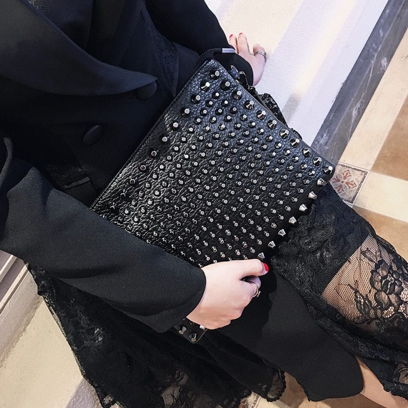 Black Spiked Women Clutch Handbag