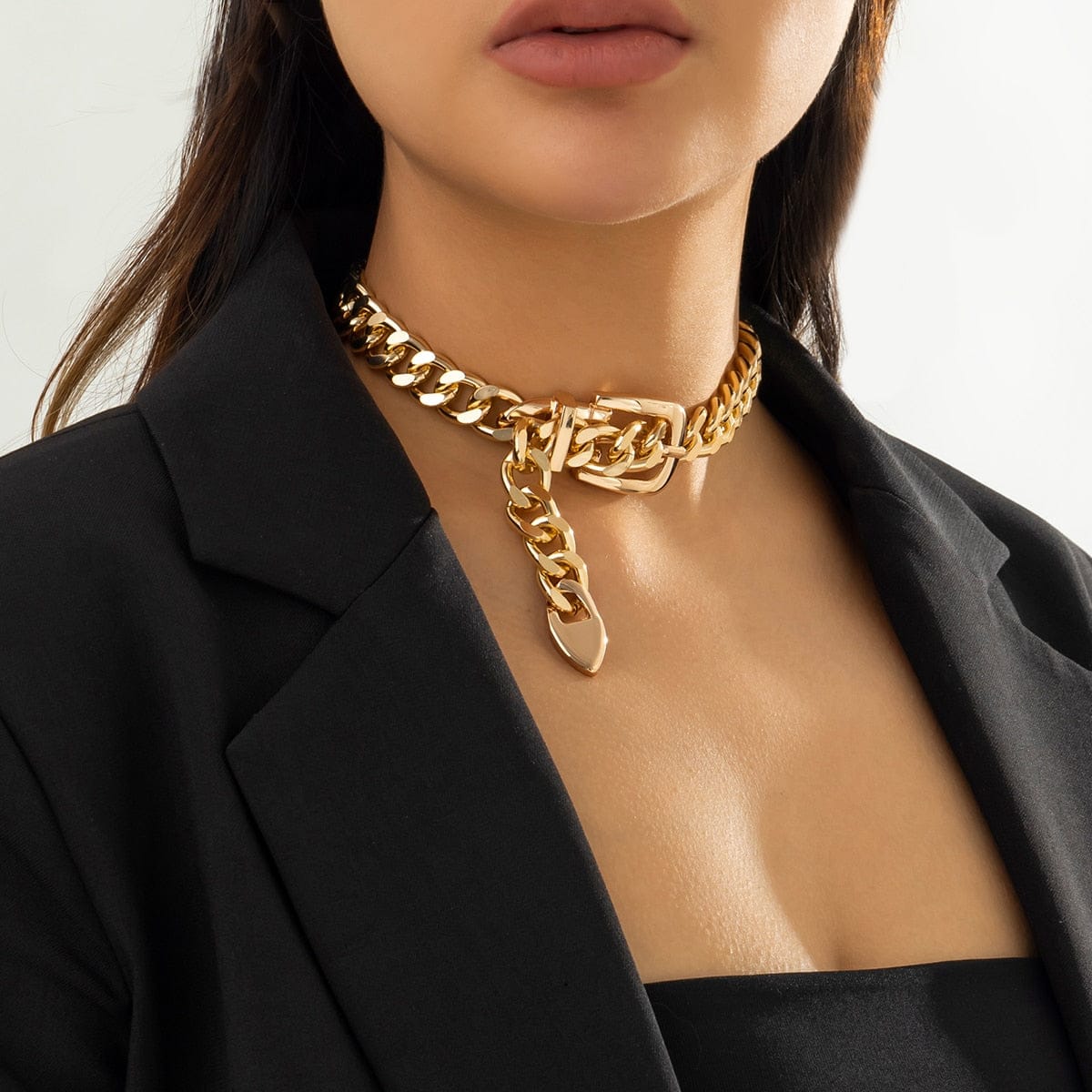 Gold Belt Buckle Cuban Chunky Choker Women's Necklace for Women