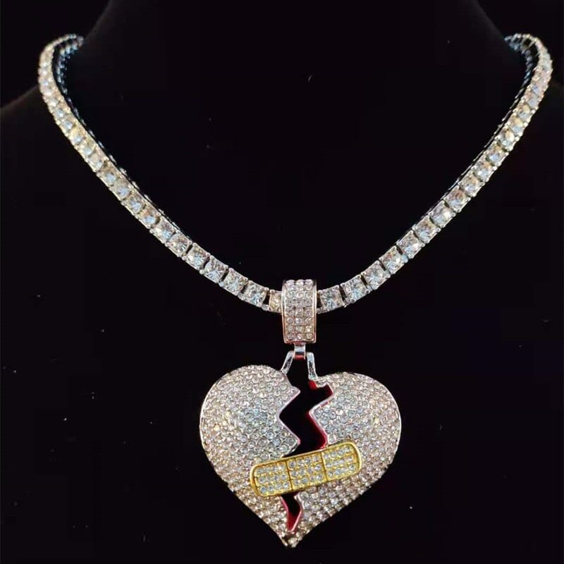 iced out bling Broke heart Unisex Necklaces