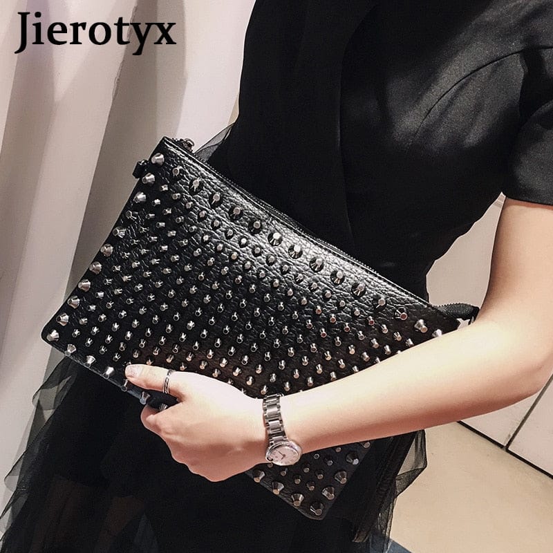 Black Spiked Women Clutch Handbag