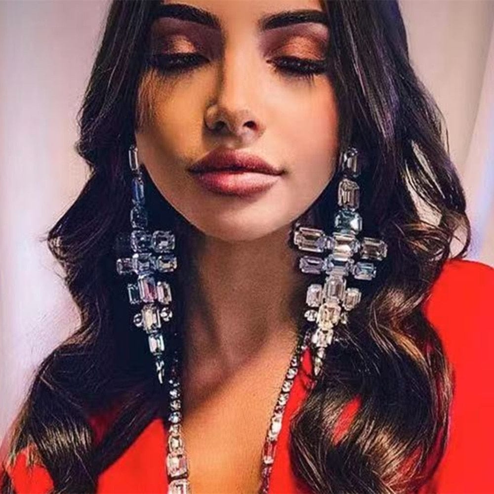 Geometric Long Tassel Square Pendat Hanging DangleWomen Earrings f