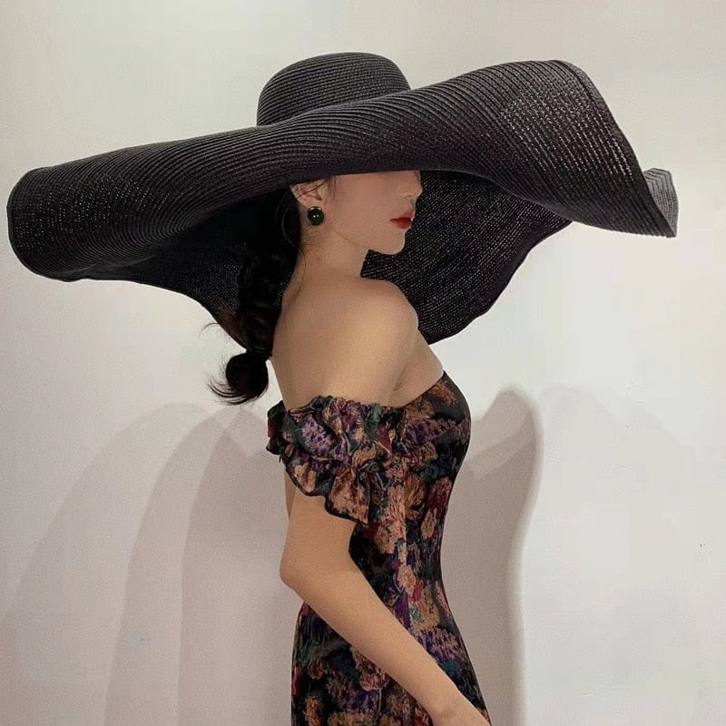 Summer 25cm Large Wide Brim Foldable Sun Hats For Women Oversized Sun Shade Hat Travel Straw Hat Lady UV Protection Beach Hat