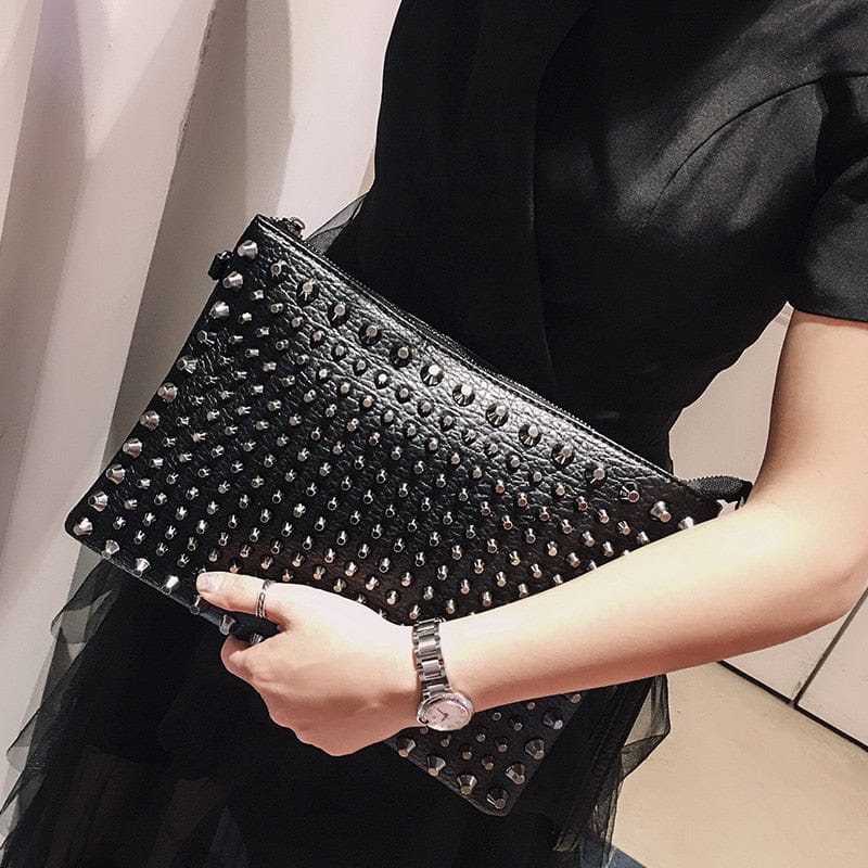 Black Spiked Women Clutch Handbag