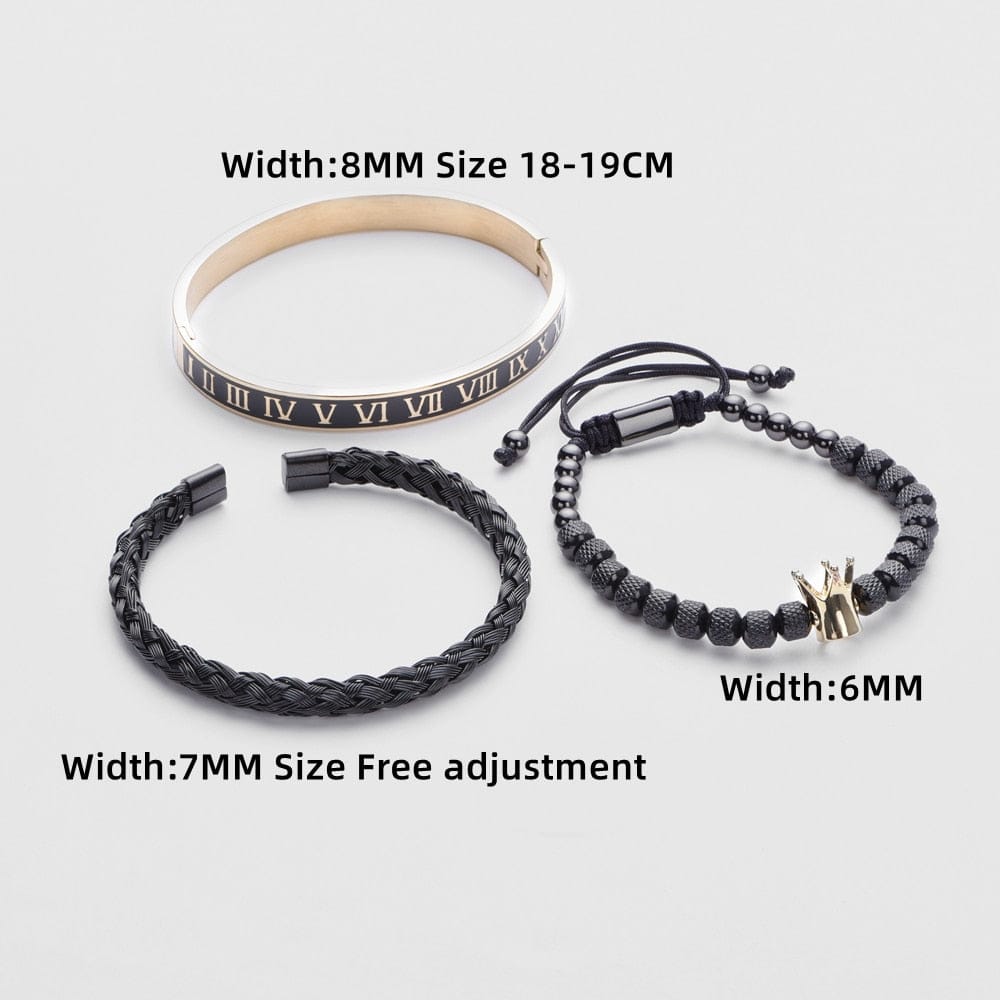 Enamel Roman Black Bracelet Royal Crown Charm Men Stainless Steel Bracelet Set