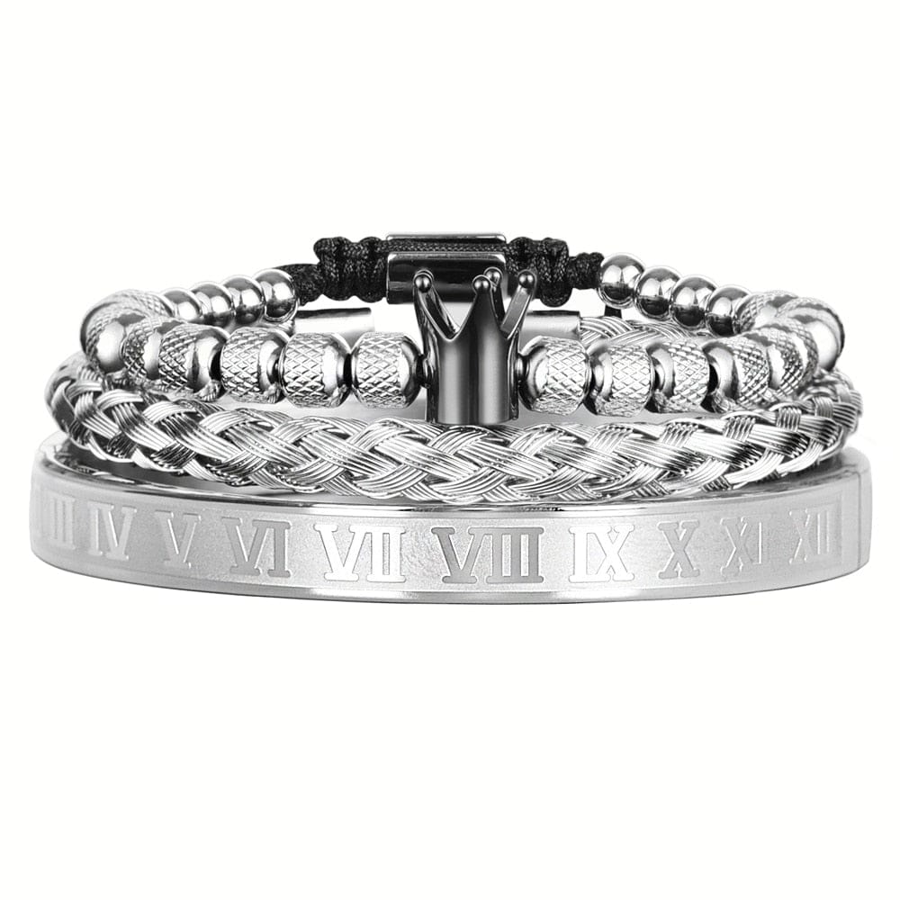 Enamel Roman Black Bracelet Royal Crown Charm Men Stainless Steel Bracelet Set