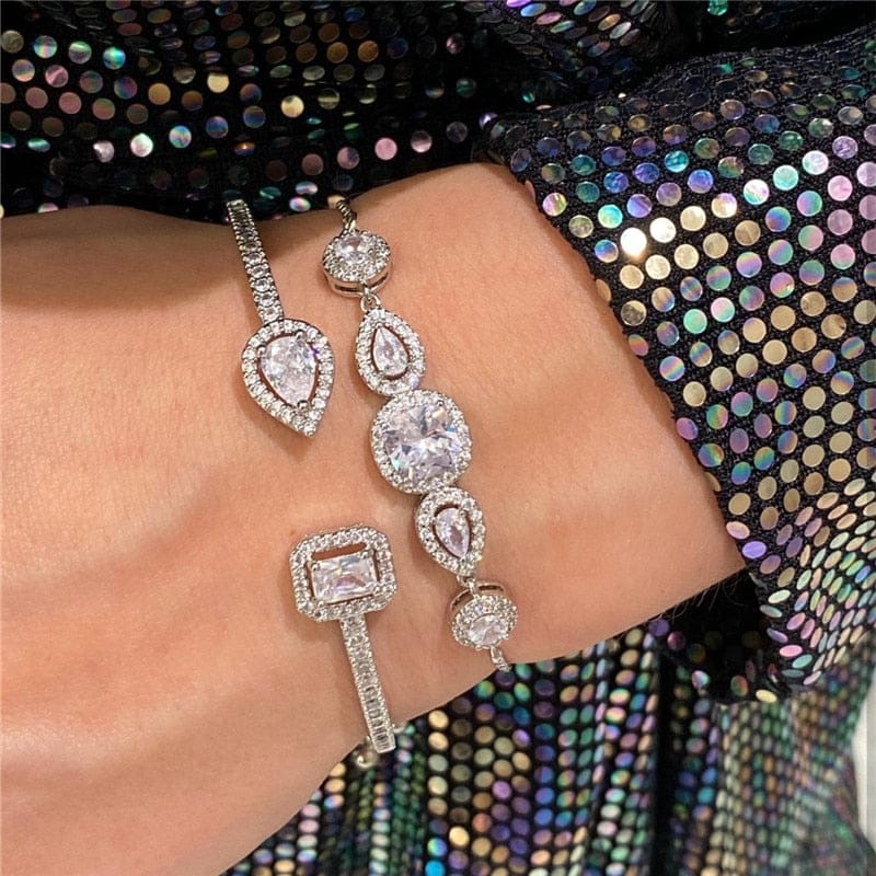 Adjustable CZ Open Women's Bracelet Cuff Bangle Bracelet