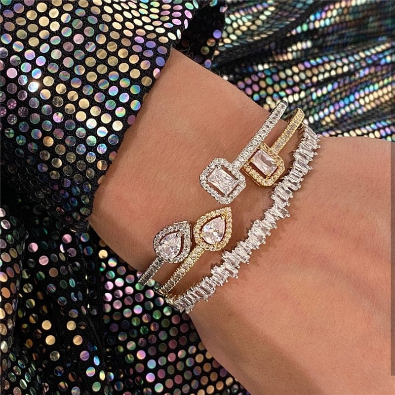 Adjustable CZ Open Women's Bracelet Cuff Bangle Bracelet