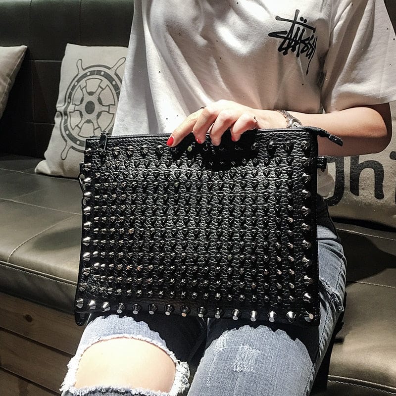 Black Spiked Women Clutch Handbag