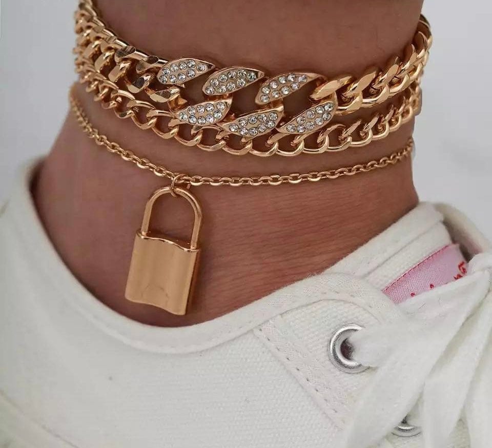 3 Piece Cuban Link Anklet set