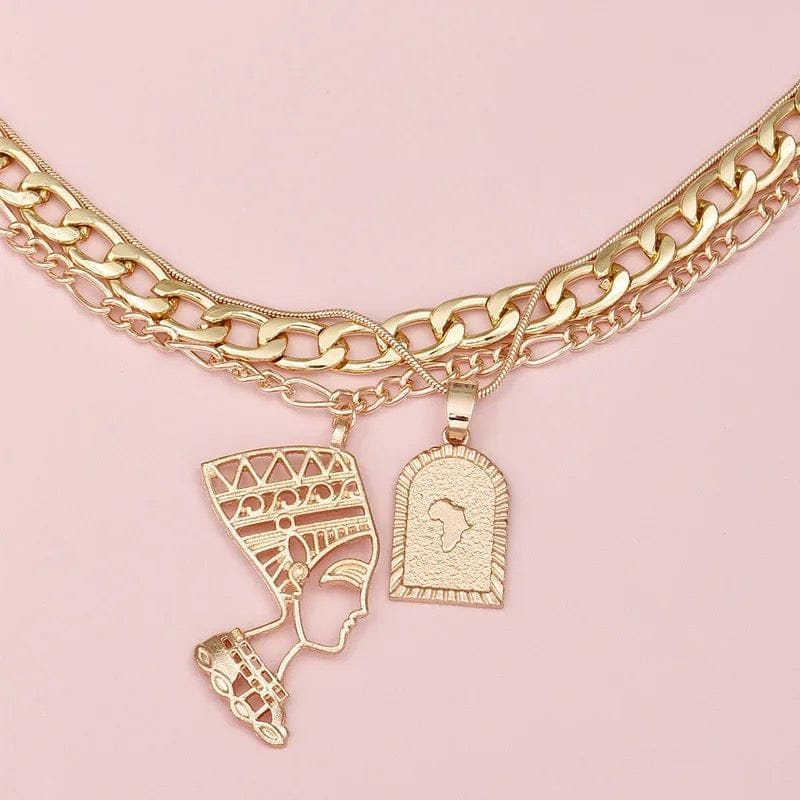 Hollow GoldQueenNefertiti layered Necklace