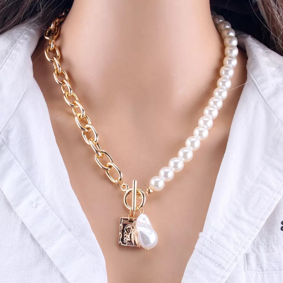 Heringbone Chain with pearl Charm
