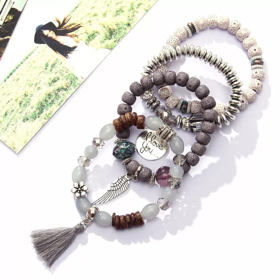 Lava Stone Boho Style Beaded Bracelet