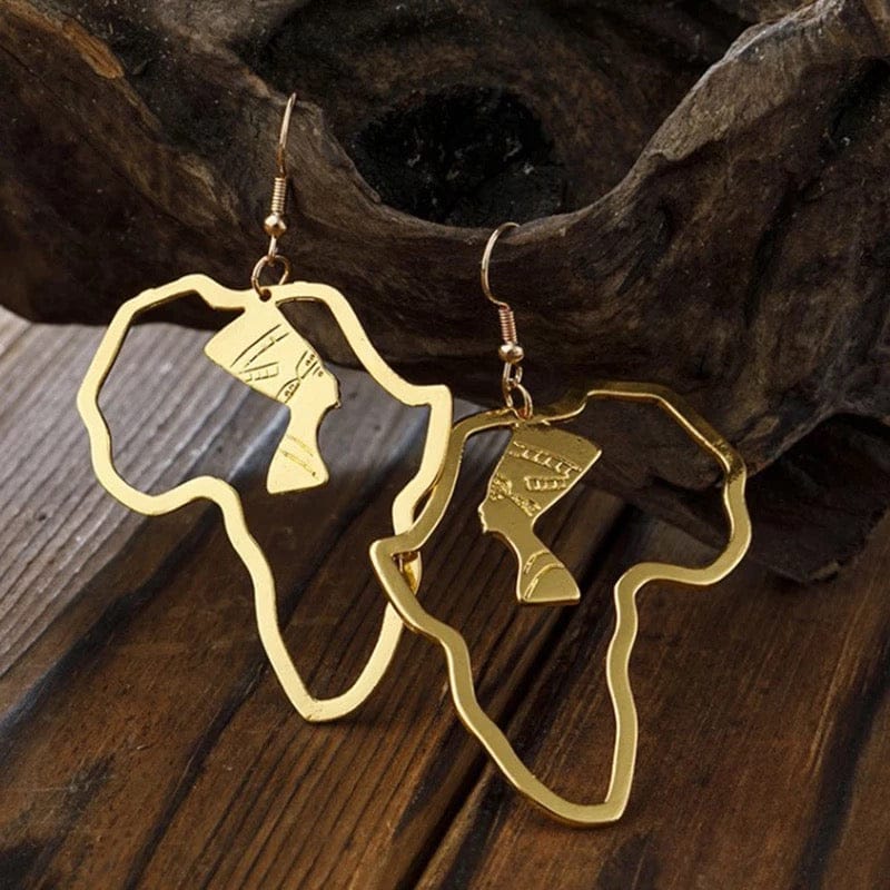 Gold African Egyptian Queen Nefertiti Earrings