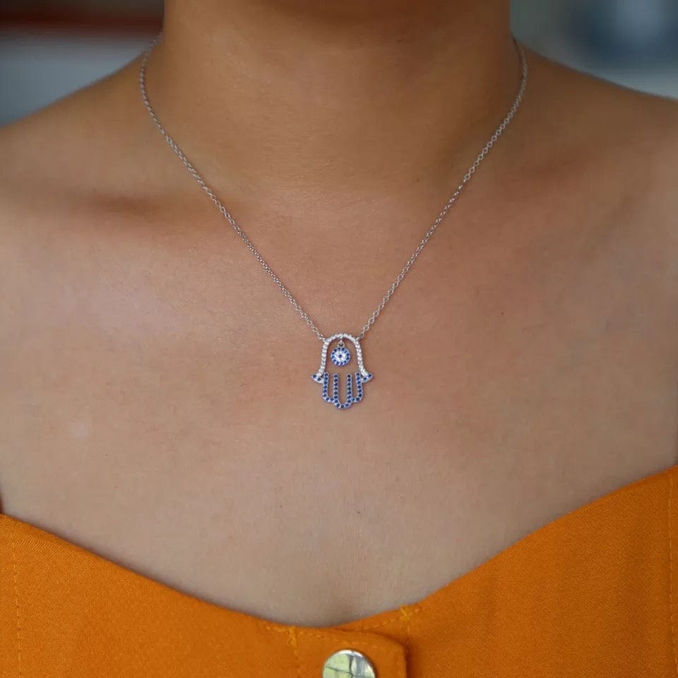 Lucky Hamsa Sterling Silver Necklace