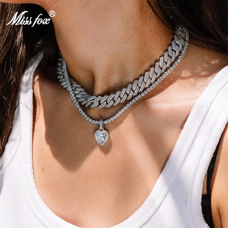 Iced Blinged Out Sweet heart Necklace Set