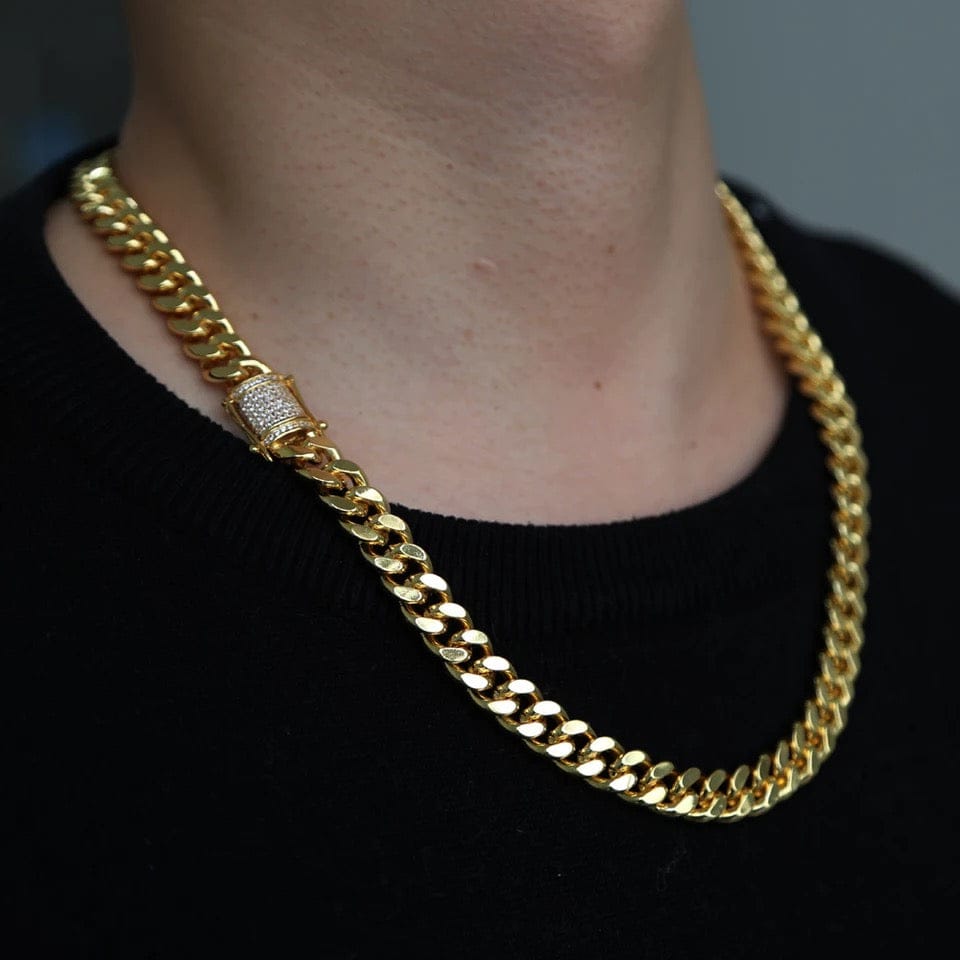 61cmGold Wide Cuban Link with matching bracelet sett with matching bracelet Chainn with Micro Cz Pave Clasp with matching bracelet Set