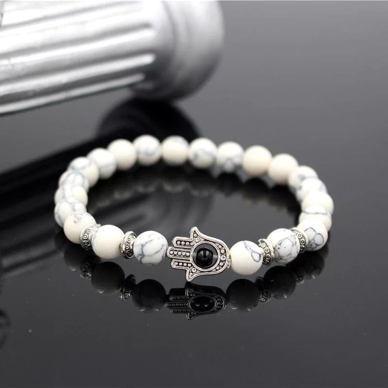 Turkish Natural White Stone Bracelet with Hamsa Charm