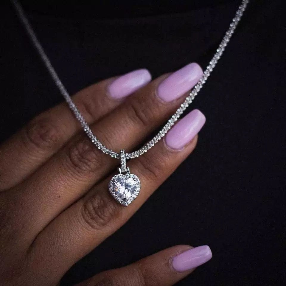 Blinged out Tennis Bracelet Necklace with Heart Pendant