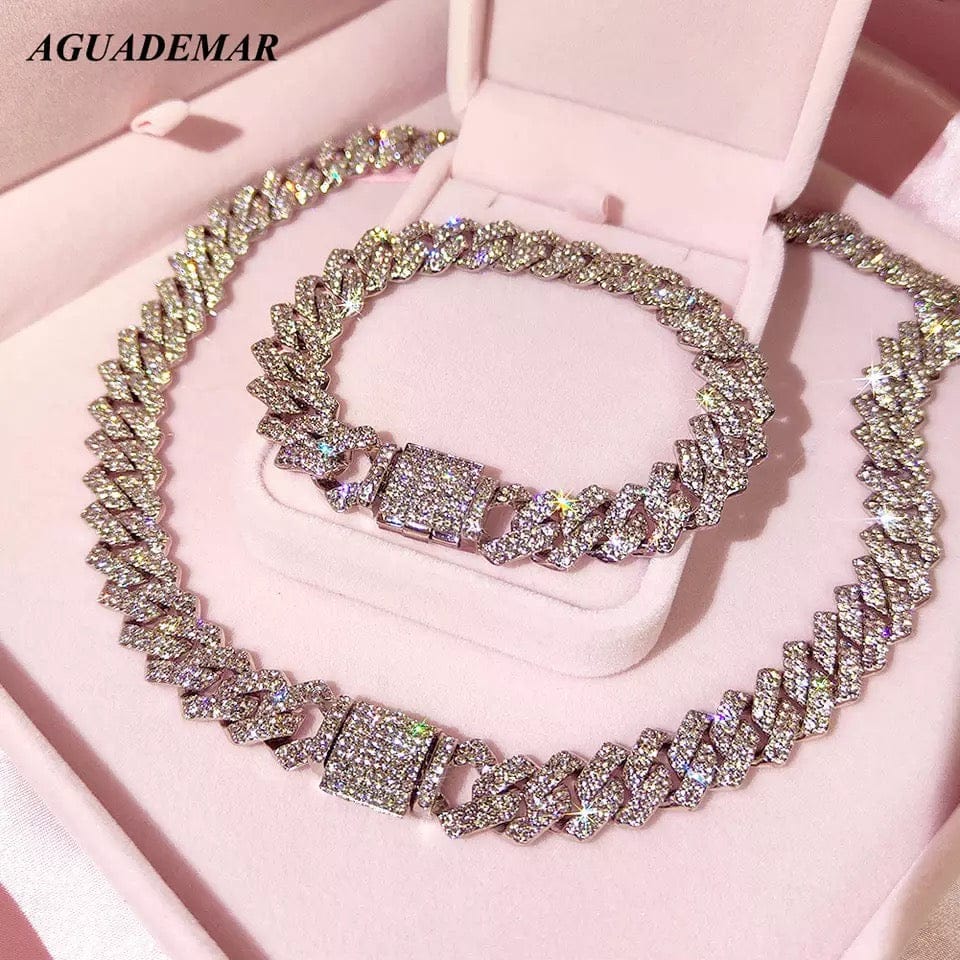 Blinged Out Cuban Link Necklace with Bracelet