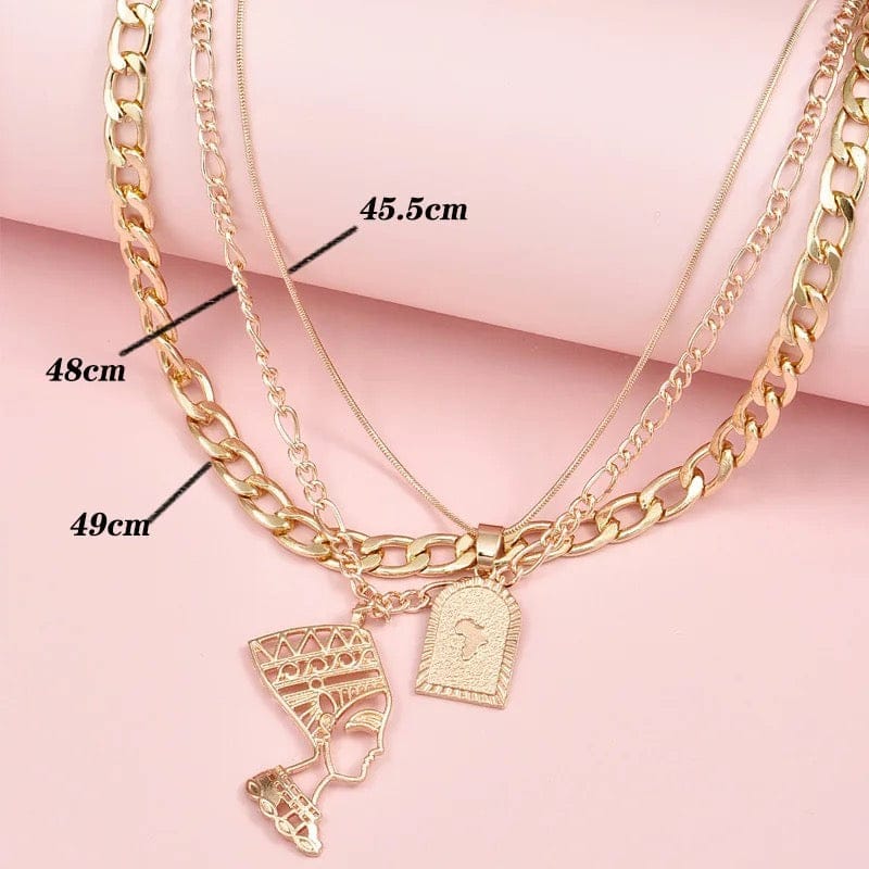 Hollow GoldQueenNefertiti layered Necklace